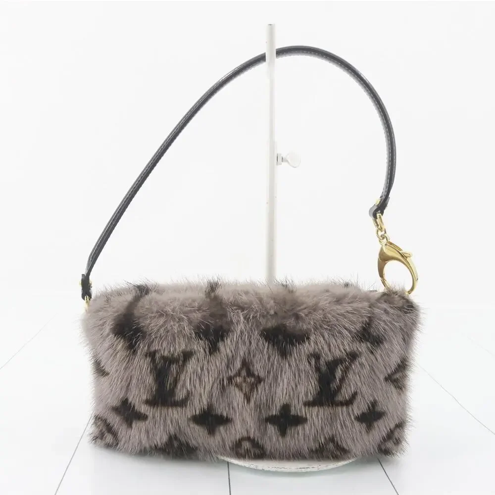 Louis Vuitton Mink Fur Bag Monogram Milla Vision MM Gray Vintage Rare Shoulder